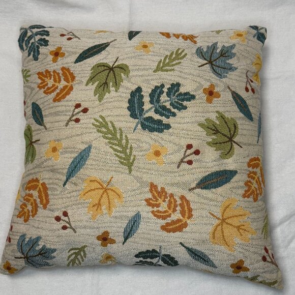 Autumn Leaf Pattern Decorative Throw Pillow 17" X 17"" Beige & Brown Tapestry - Picture 1 of 5